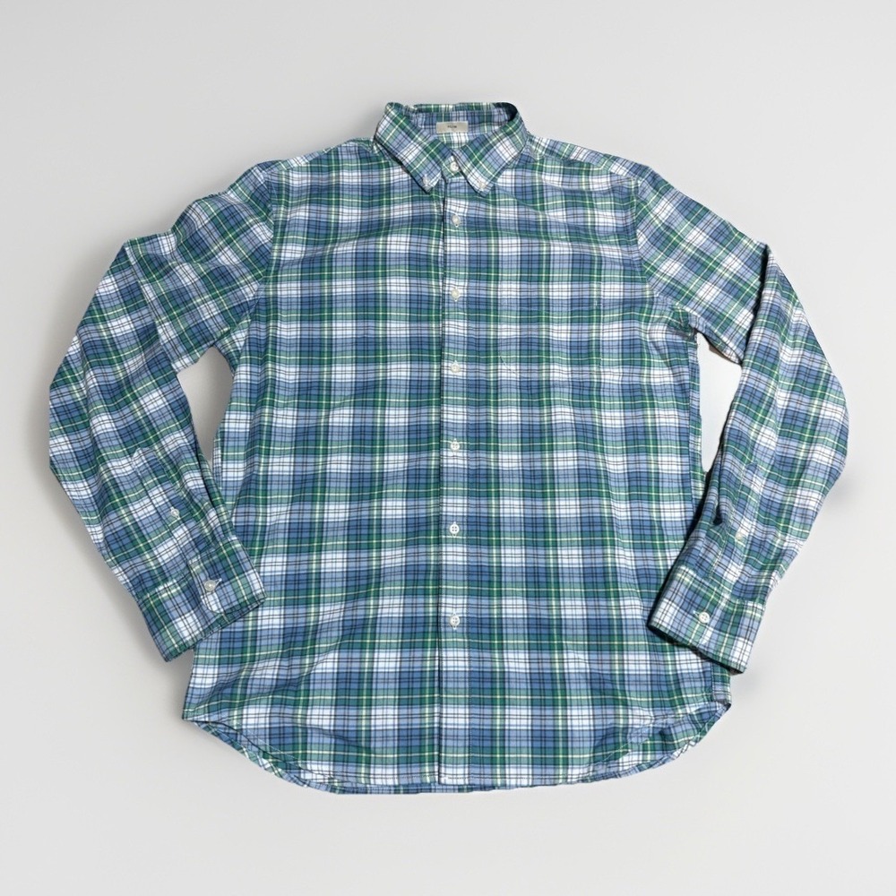 J.Crew Slim Broken-In Oxford Shirt Mens Medium Blue Green Plaid AU764 NWT